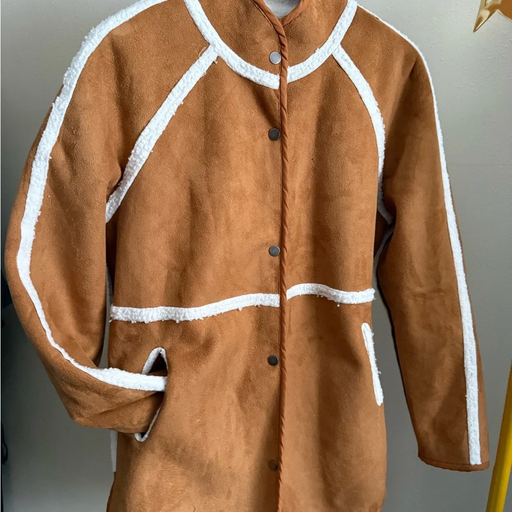 Me Jane Reversible Sherpa Jacket Tan Faux Suede Western Coat Small - Picture 3 of 7